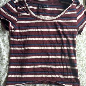 Abercrombie & Fitch Burgundy and Navy Striped Tee